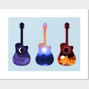 Moonlit Guitar Silhouettes Posters and Art